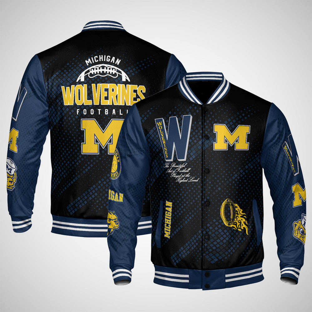 Michigan Wolverines , Ncaa Pattern Baseball Jacket, Varsity Jacket V12