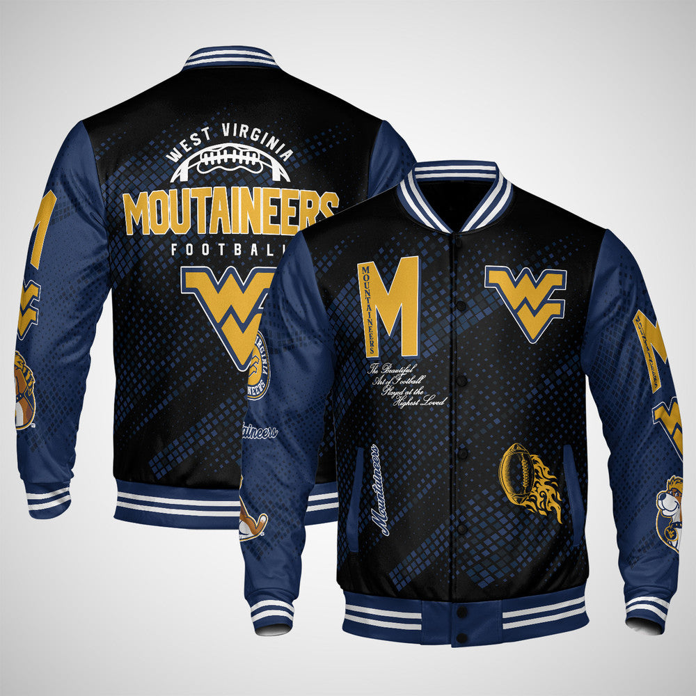 West Virginia Mountaineers , Ncaa Pattern Baseball Jacket, Varsity Jacket V12