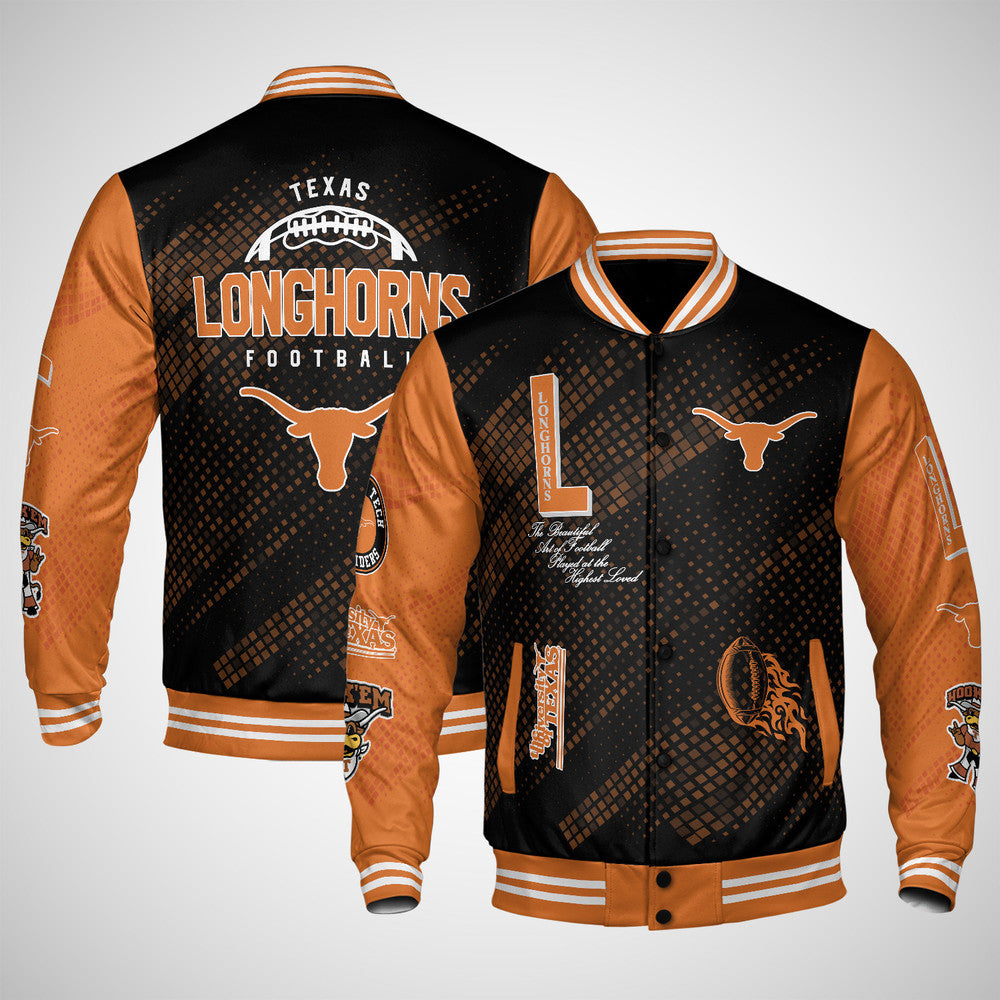 Texas Longhorns , Ncaa Pattern Baseball Jacket, Varsity Jacket V12