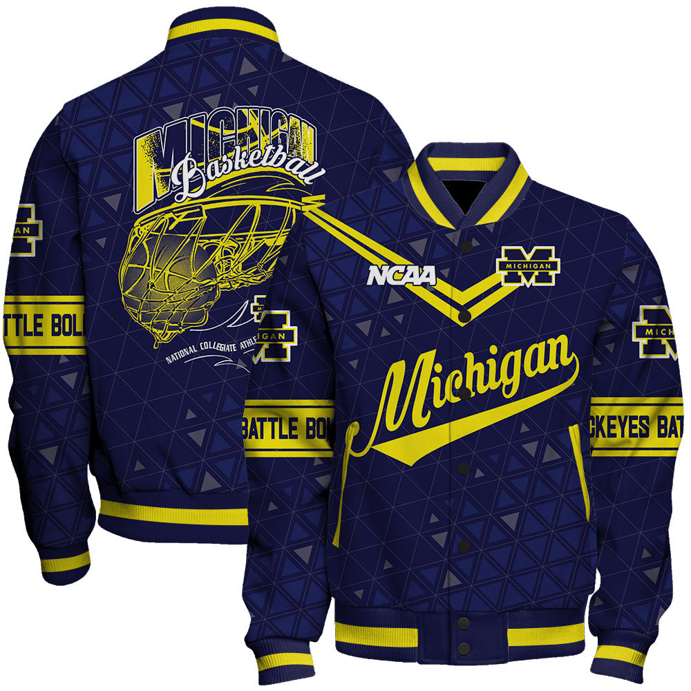 Michigan Wolverines Ncaa Basketball Go Blue Be Bold 3D Unisex Varsity Jacket