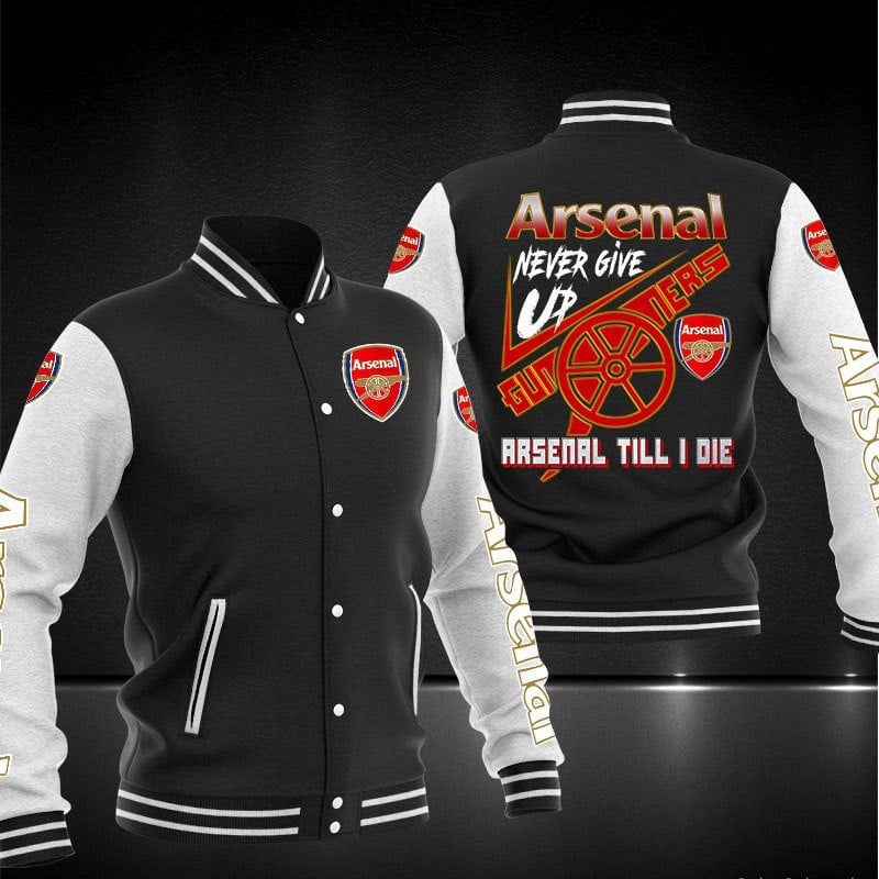 Arsenal F.C Never Give Up Baseball Varsity Jacket Full Color