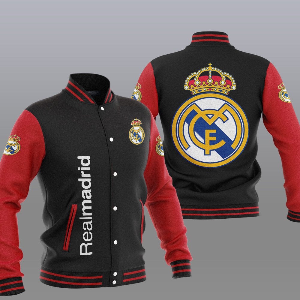 Real Madrid Black Red Unisex Varsity Jacket