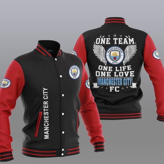 Manchester City Black Red One Team One Life One Love Varsity Jacket