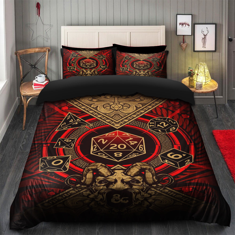 Red Dungeons &amp; Dragons Roll For Initiative Bedding Set Duvet Cover And 2 Pillowcases