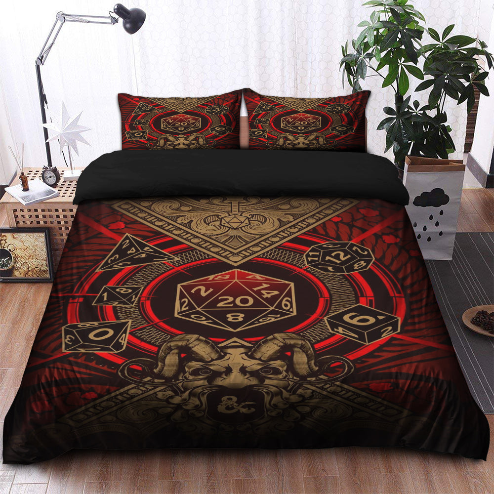 Red Dungeons &amp; Dragons Roll For Initiative Bedding Set Duvet Cover And 2 Pillowcases