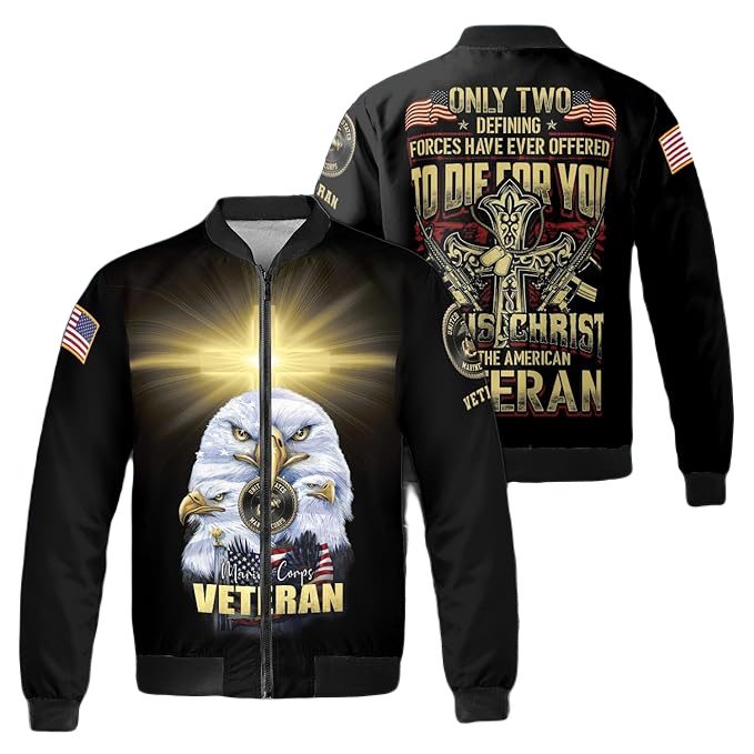 Veteran Bomber Jacket Marine Corps Veteran Eagle Bomber Black Unisex Jacket Jacket