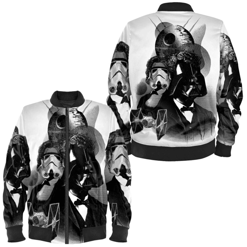 Star Wars Bomber Jacket Darth Vader Stormtrooper Death Star Graphic Bomber Black White Unisex Jacket Jacket