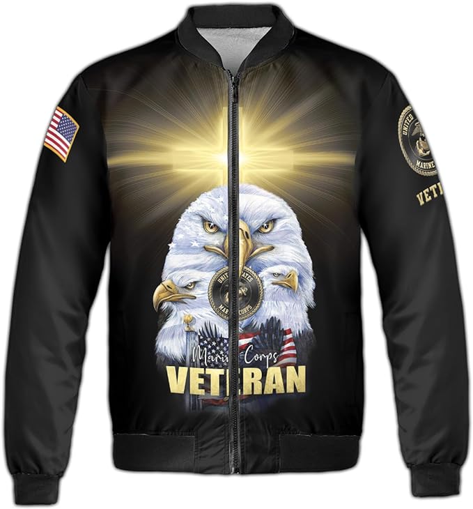 Veteran Bomber Jacket Marine Corps Veteran Eagle Bomber Black Unisex Jacket Jacket