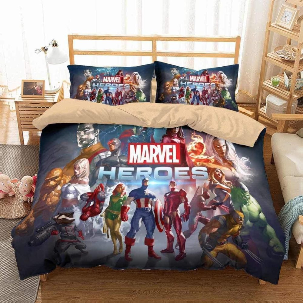 Marvel Heroes Bedding Set - Superhero Comforter &amp; Pillowcases For Kids &amp; Adults
