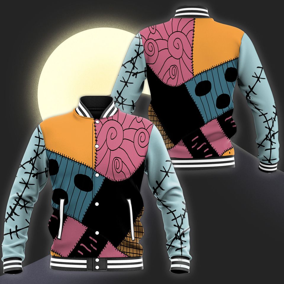 Patchwork Style Halloween Varsity Jacket – Colorful Unisex Bomber For Trendy Fall Looks