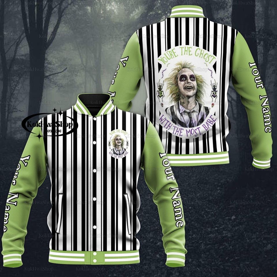 Vintage Striped Ghostly Varsity Jacket - Unique Halloween Style For Fans