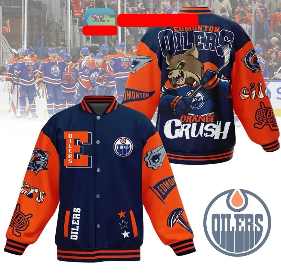 Edmonton Oilers Varsity Jacket - Bold Orange &amp; Blue Fan Gear For Ultimate Team Pride