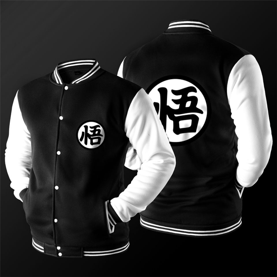 Stylish Anime-Inspired Black Varsity Jacket With Iconic Kanji Logo - Unisex Casual Wear