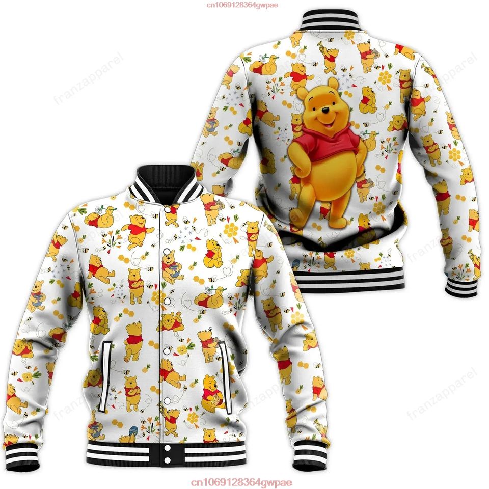 Cozy Cartoon Bear Print Bomber Jacket - Stylish &amp; Fun Outerwear For All Ages