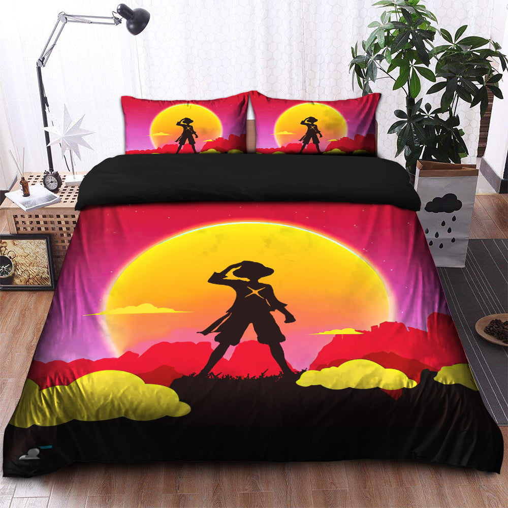 One Piece Luffy Anime Sunset Bedding Set Duvet Cover And 2 Pillowcases