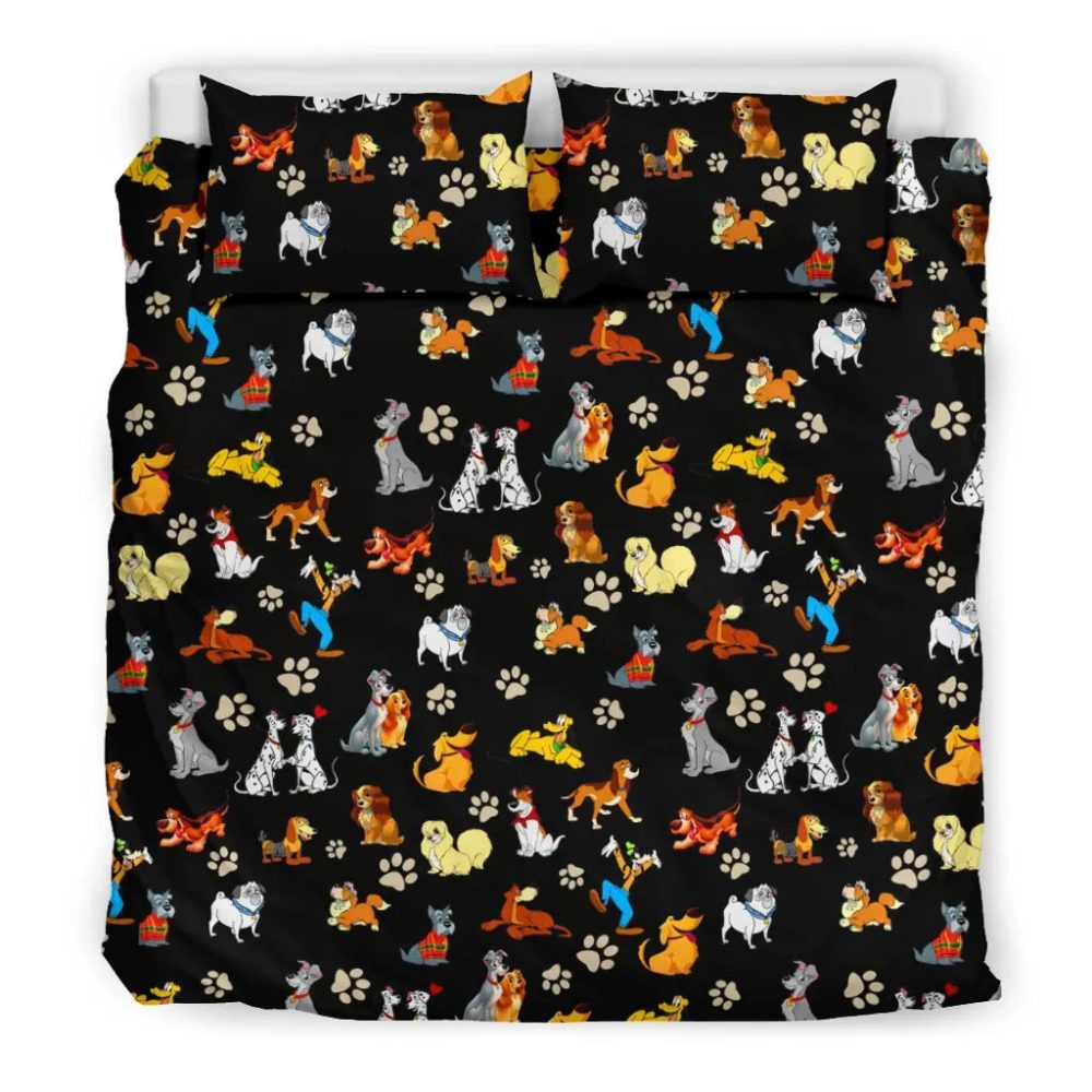 Cozy Dog Lovers' Black Duvet Cover Set - Cartoon Canine Print, Soft &amp; Stylish Bedding For Pet Enthusiasts