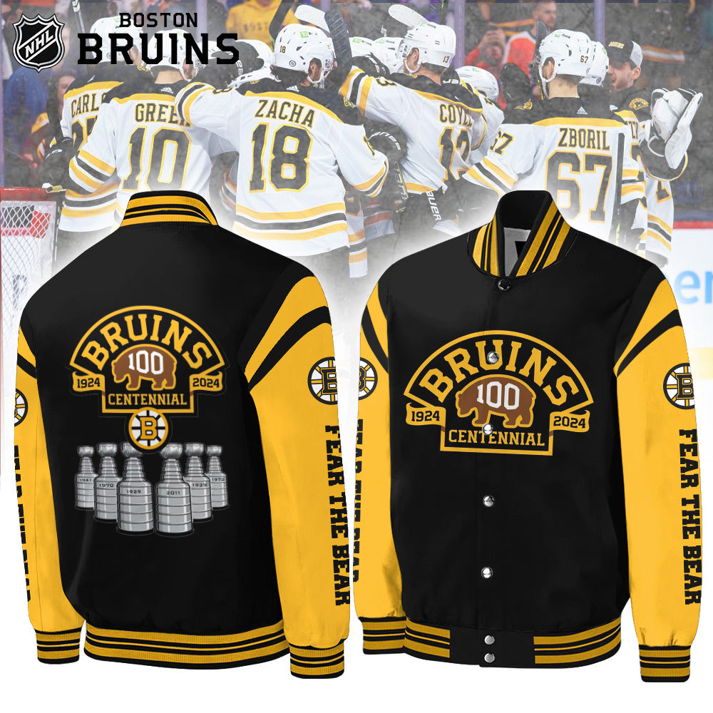 Boston Bruins Celebrating 100 Years Of Boston Bruins Hockey 3D Baseball Jacket Bb190124Lnq9Ttt