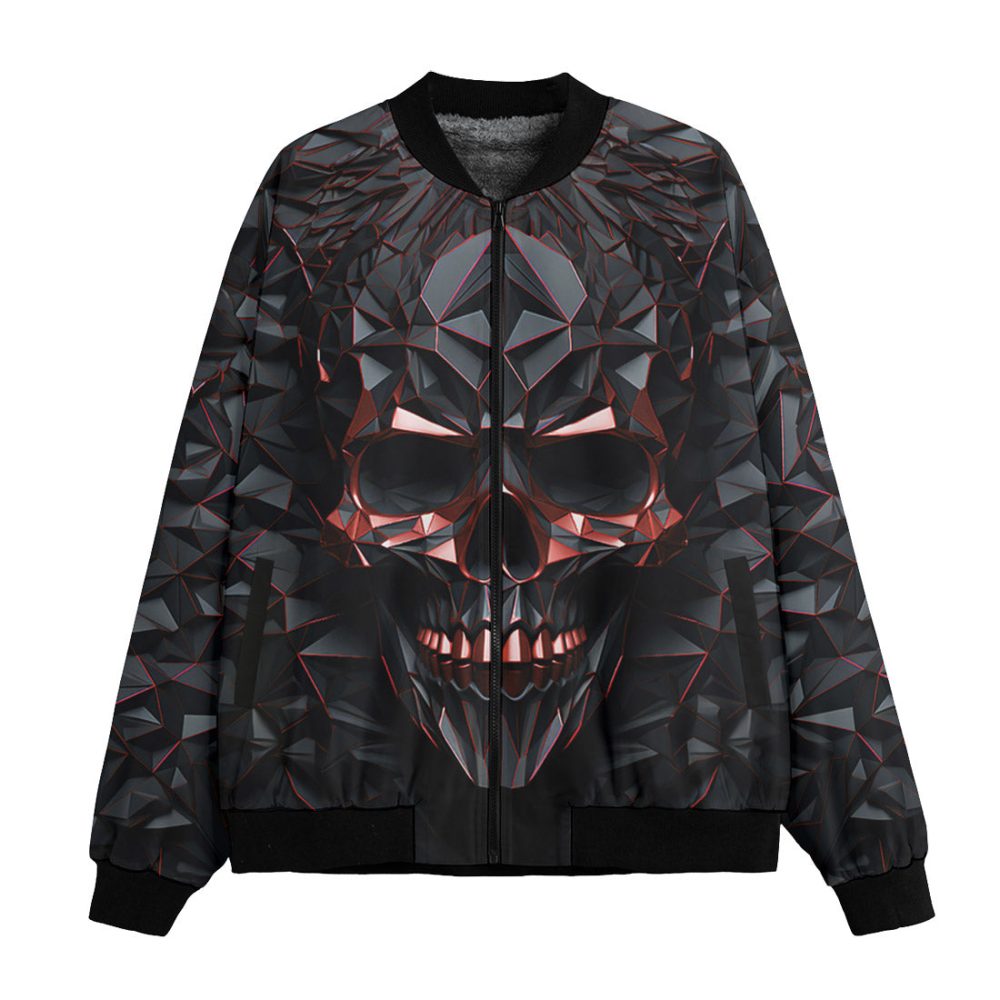 Skull Bomber Jacket Metal Skull Polygons Pattern Bomber Black Unisex Jacket Jacket