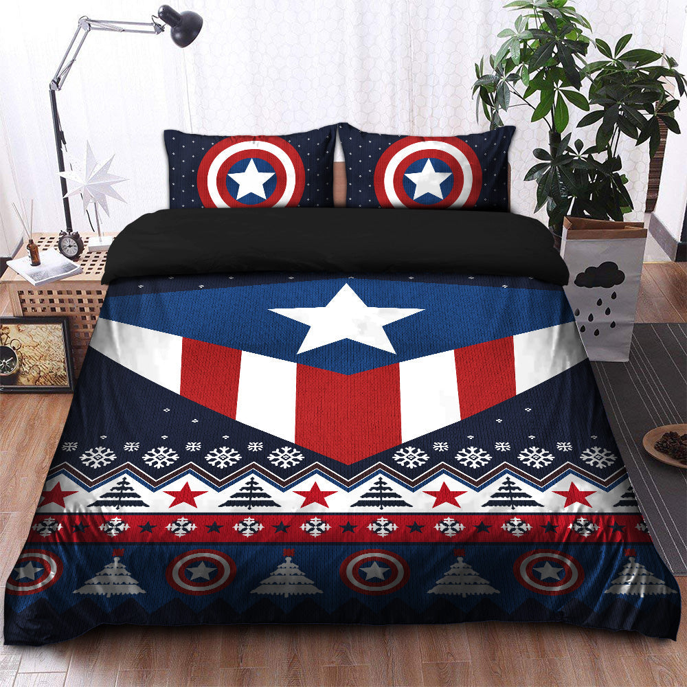 Captain America Christmas Bedding Set Duvet Cover And 2 Pillowcases