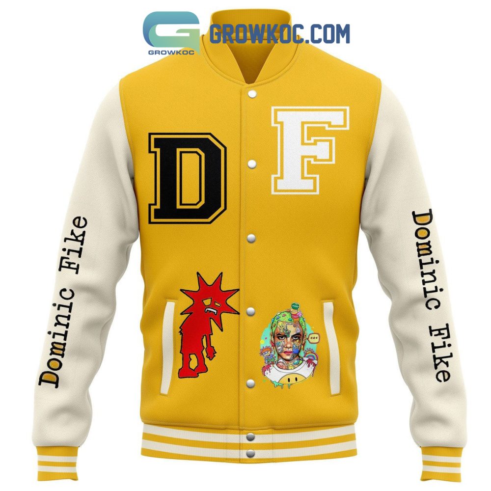 Dominic Fike Yellow Varsity Jacket - Stylish Graphic Design, Cozy &amp; Trendy, Perfect For Fans!