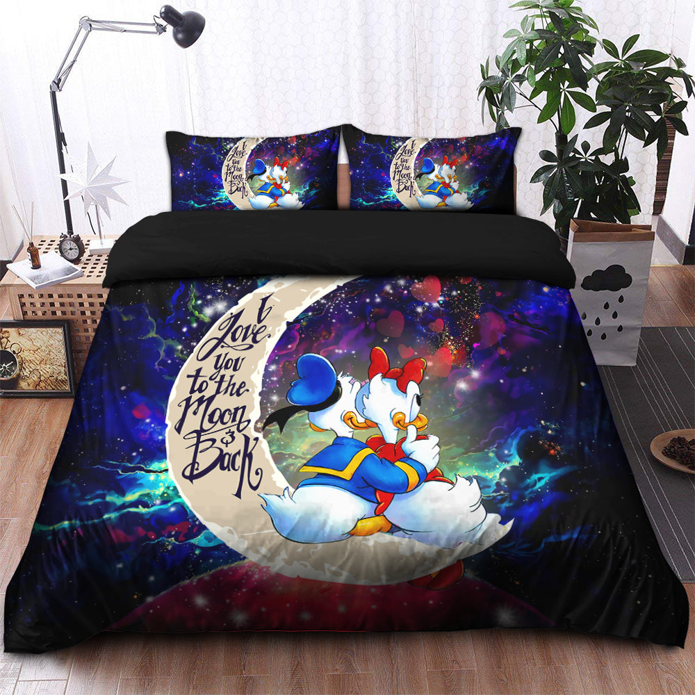 Couple Cute Duck Couple Love You To The Moon Galaxy Bedding Set Duvet Cover And 2 Pillowcases