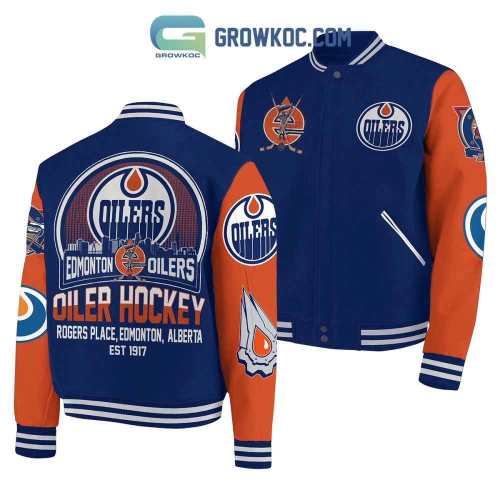Edmonton Oilers Varsity Jacket - Stylish Blue &amp; Orange Hockey Fan Gear