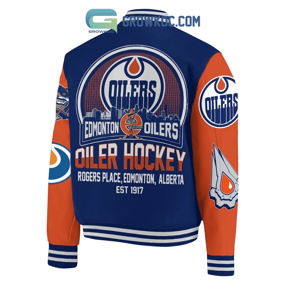 Edmonton Oilers Varsity Jacket - Stylish Blue &amp; Orange Hockey Fan Gear