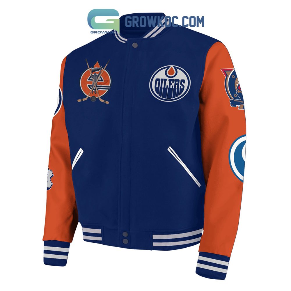 Edmonton Oilers Varsity Jacket - Stylish Blue &amp; Orange Hockey Fan Gear