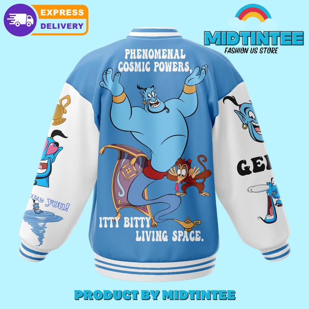 Genie Cartoon Varsity Jacket – Stylish Blue Bomber For Fans , Fast Shipping