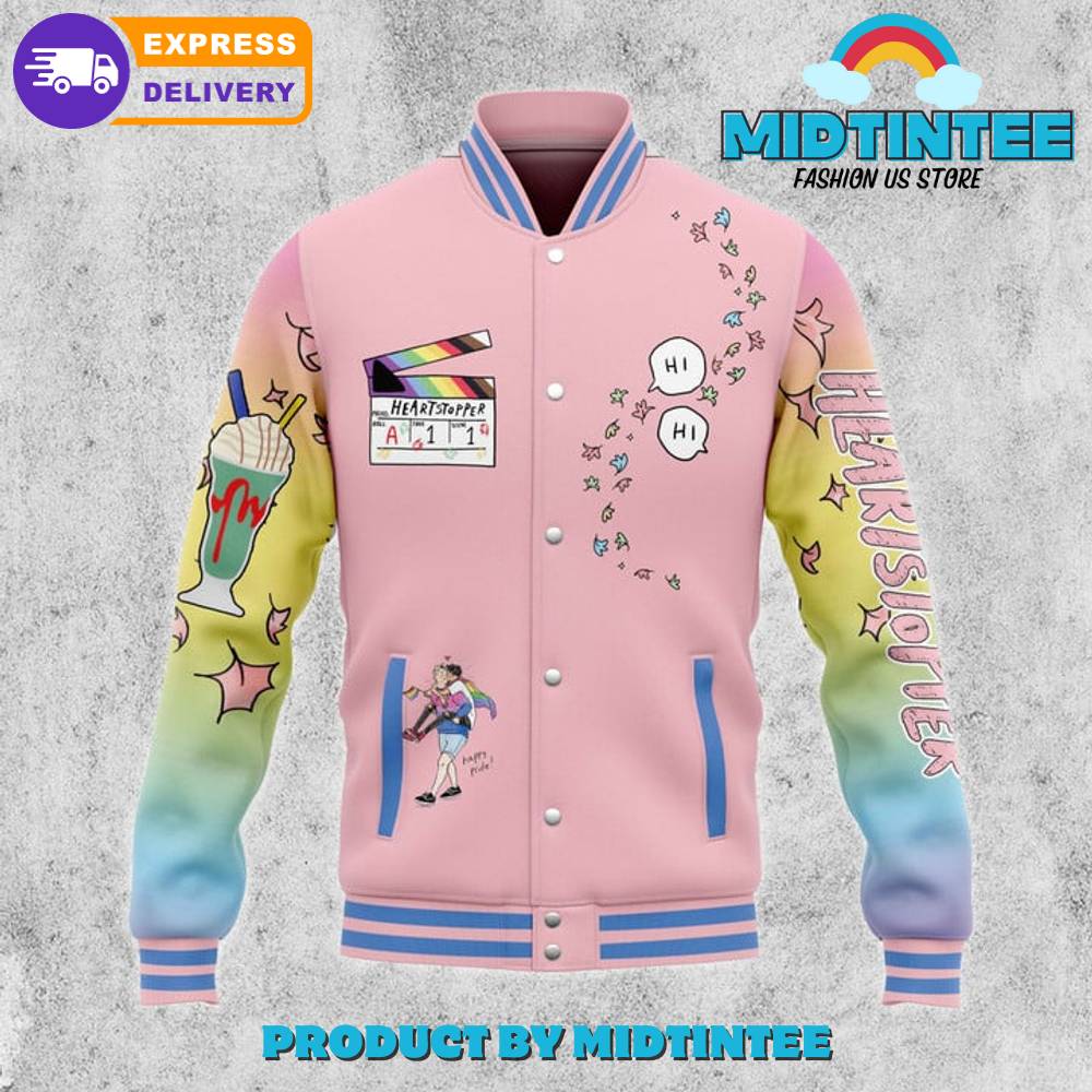 Colorful Heartstopper Varsity Jacket - Cute Cartoon Design, Fast Delivery!