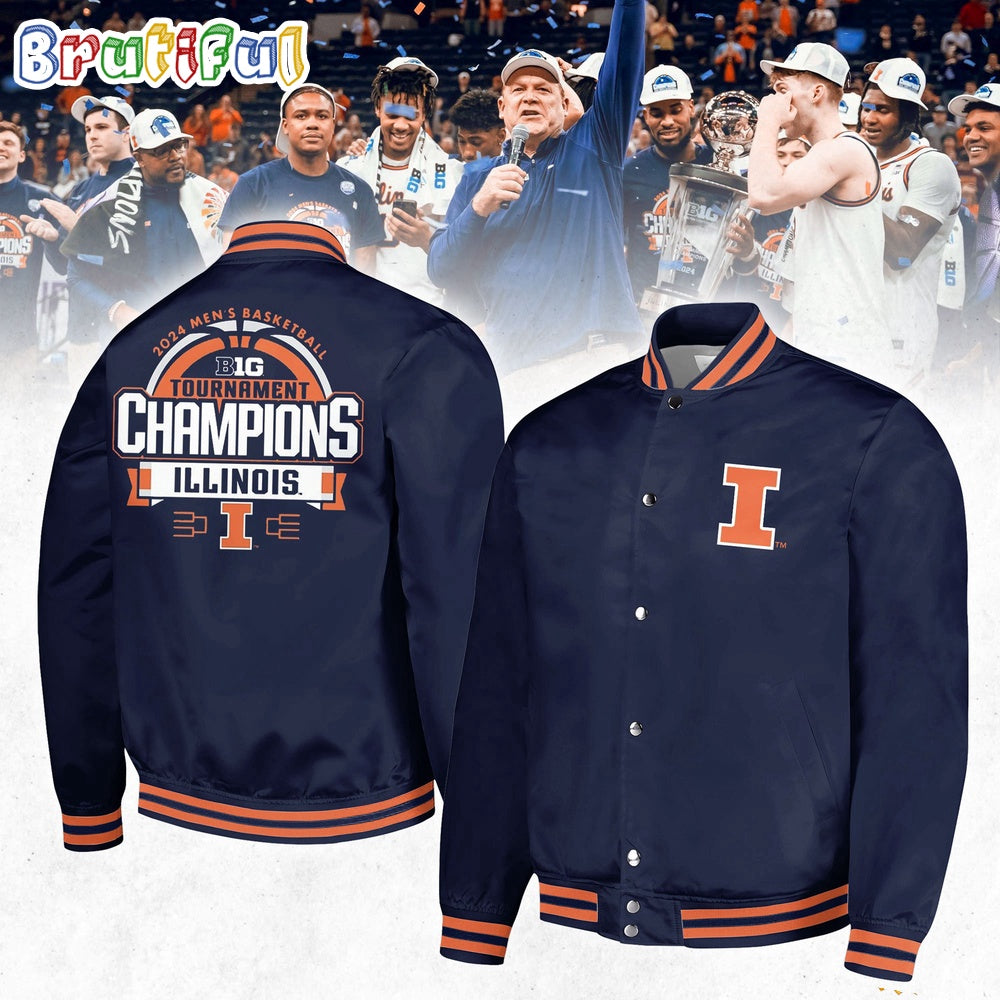 Illinois Fighting Illini 2024 Big Ten Men'S Basketball Conference Tournament Champions Baseball Jacket