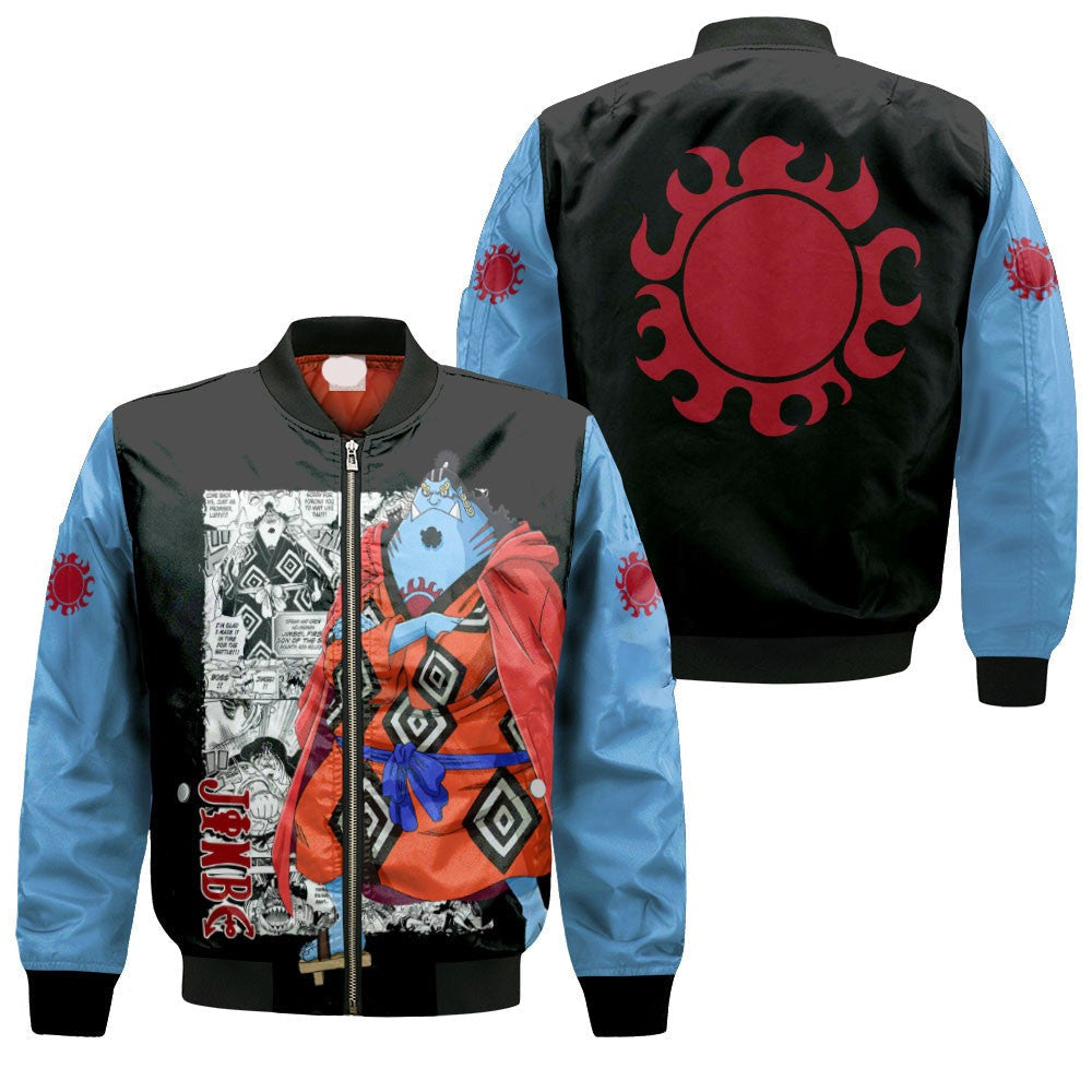 One Piece Bomber Jacket Jinbe Graphic Sun Pirates Symbol Bomber Black Blue Unisex Jacket Jacket