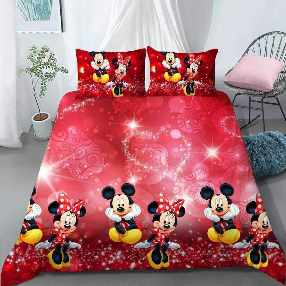 Cozy Disney Mickey &amp; Minnie Red Bedding Set - Kids Twin/Full Comforter With Pillowcases