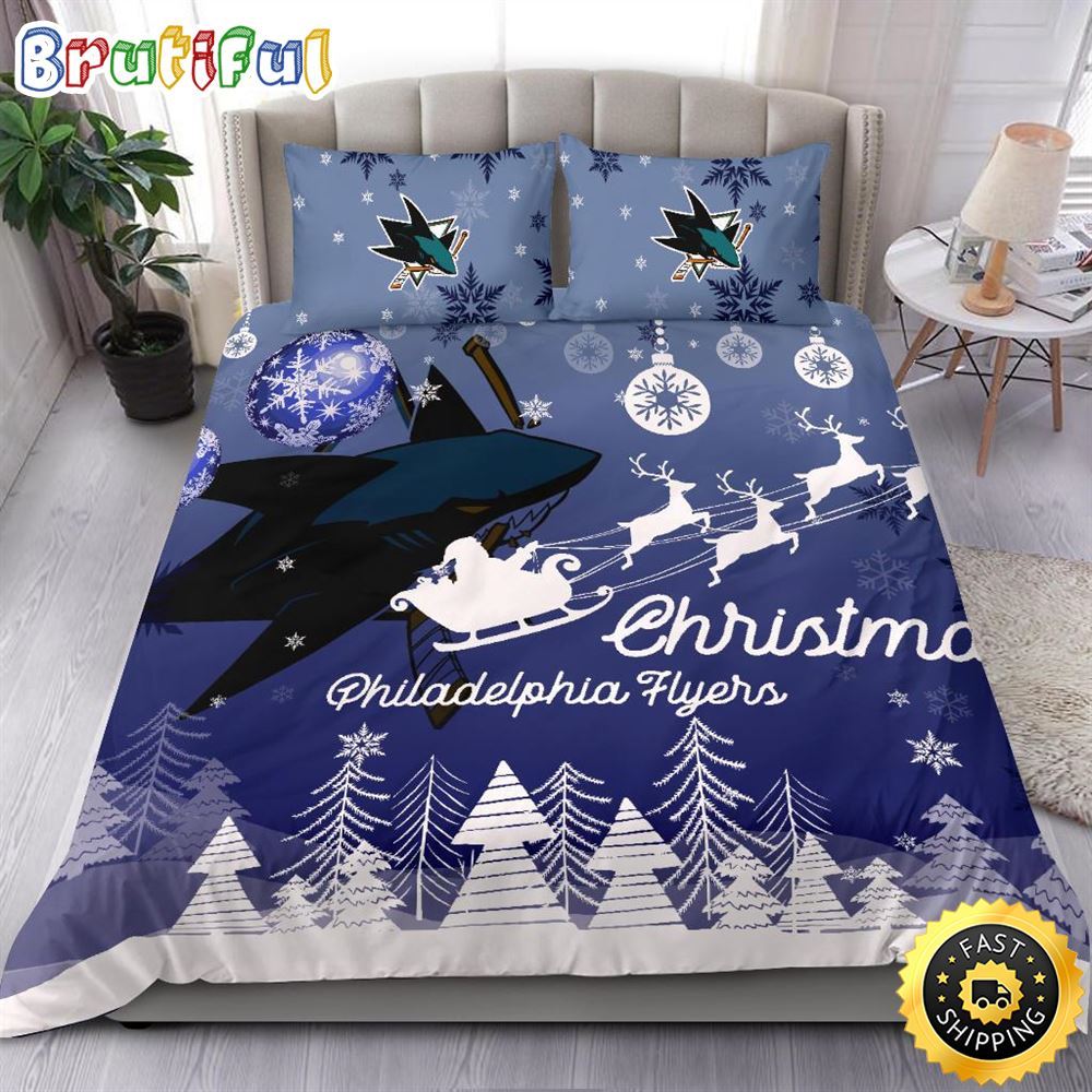 Nhl San Jose Sharks Bedding Sets Santa Claus Sleigh And Reindeer Christmas Bedding Sets Quilt Bedding Sets