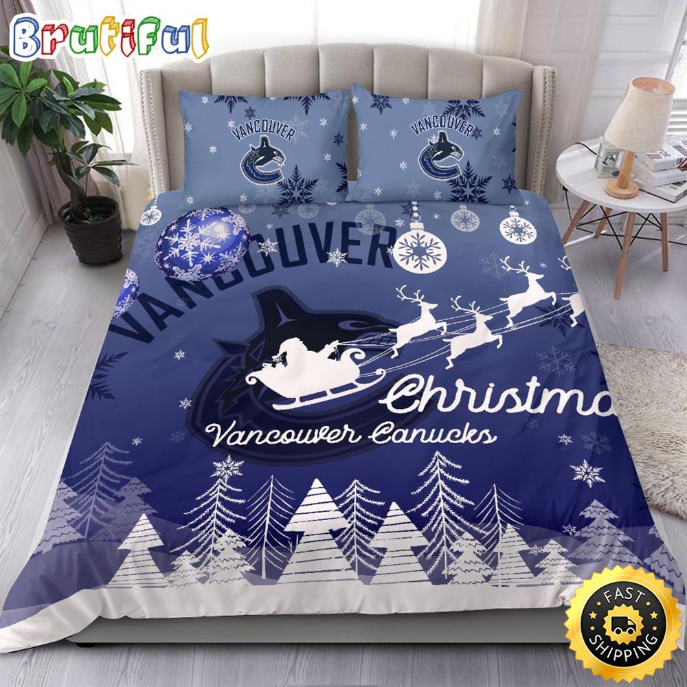 Nhl Vancouver Canucks Bedding Sets Santa Claus Sleigh And Reindeer Christmas Bedding Sets Quilt Bedding Sets