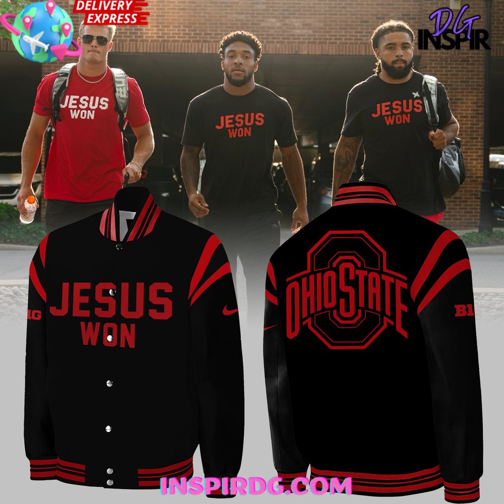 Ohio State Football Jesus Won 2024 Black Baseball Jacket