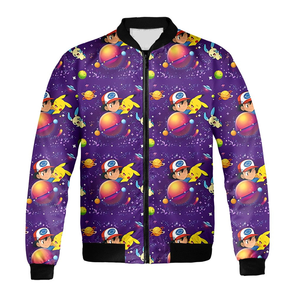 Pokemon Bomber Jacket Pokemon Pikachu Ash Ketchum Galaxy Bomber Purple Unisex Jacket Jacket