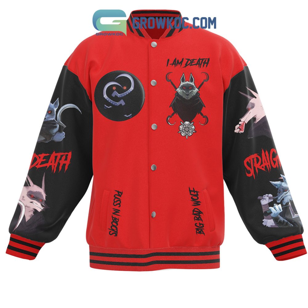 Red Graphic Varsity Jacket - Bold 'I Am Death' Design With Unique Art - Unisex Stylish Outerwear