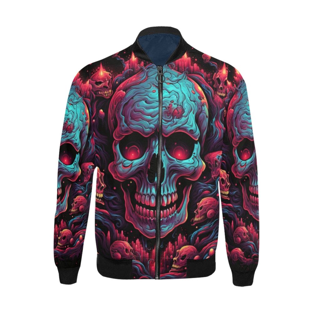 Skull Bomber Jacket Radical Skull Art Pattern Bomber Blue Red Unisex Jacket Jacket