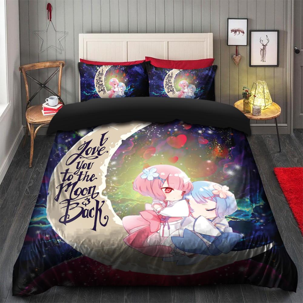Ram And Rem Re Zero Love You To The Moon Galaxy Bedding Set Duvet Cover And 2 Pillowcases