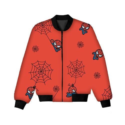 Spiderman Bomber Jacket Chibi Spiderman Character Pattern Bomber Red Unisex Jacket Jacket