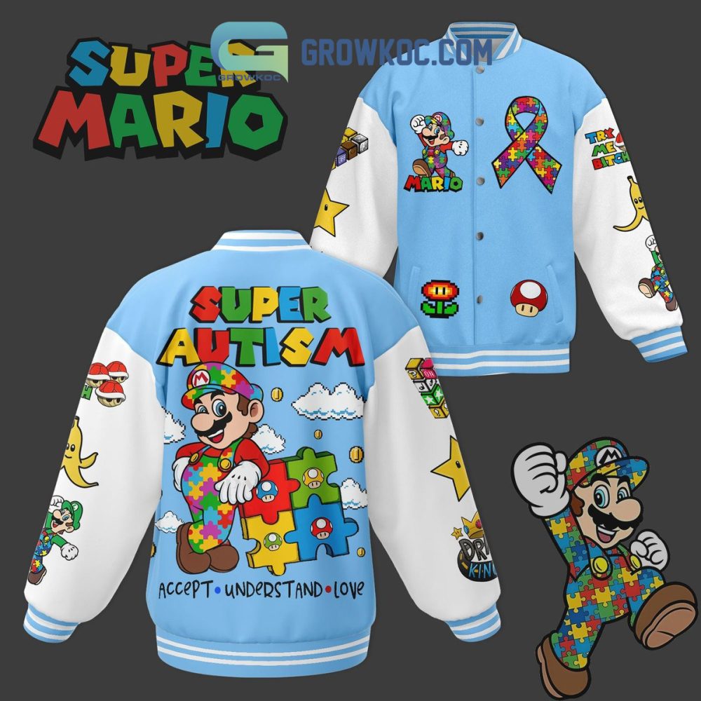 Super Mario Autism Awareness Jacket - Vibrant Puzzle Design, Embrace Acceptance &amp; Love