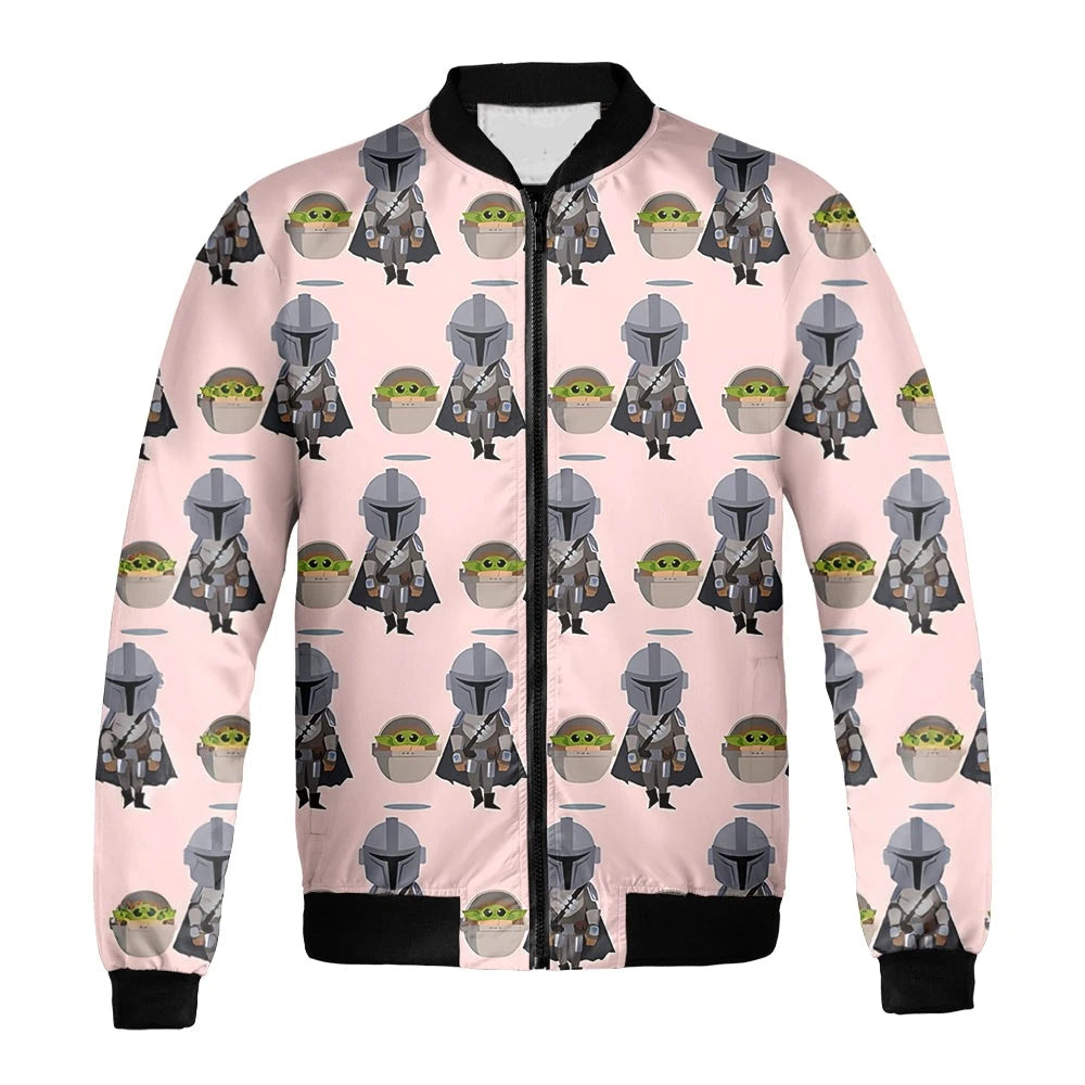 Star Wars Bomber Jacket The Mandalorian And Baby Grogu Bomber Pink Unisex Jacket Jacket