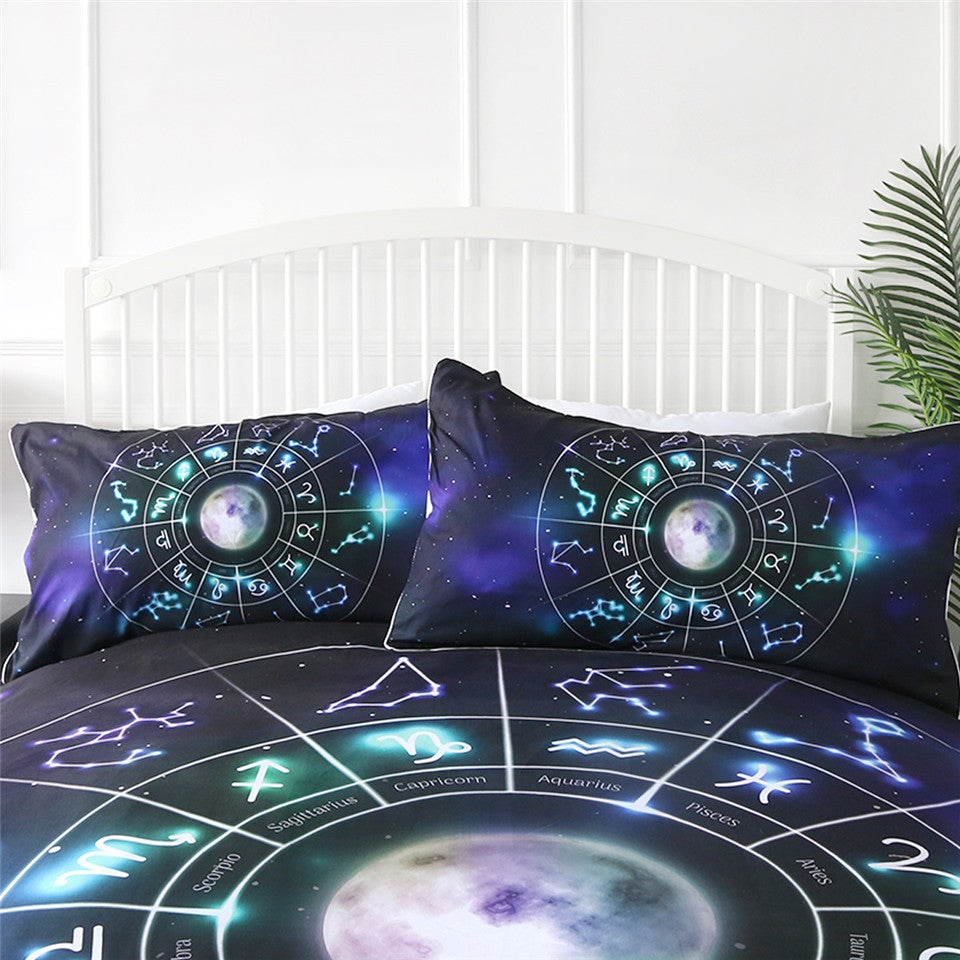Astrology Moon And Stars Bedding Set Duvet Cover And 2 Pillowcases