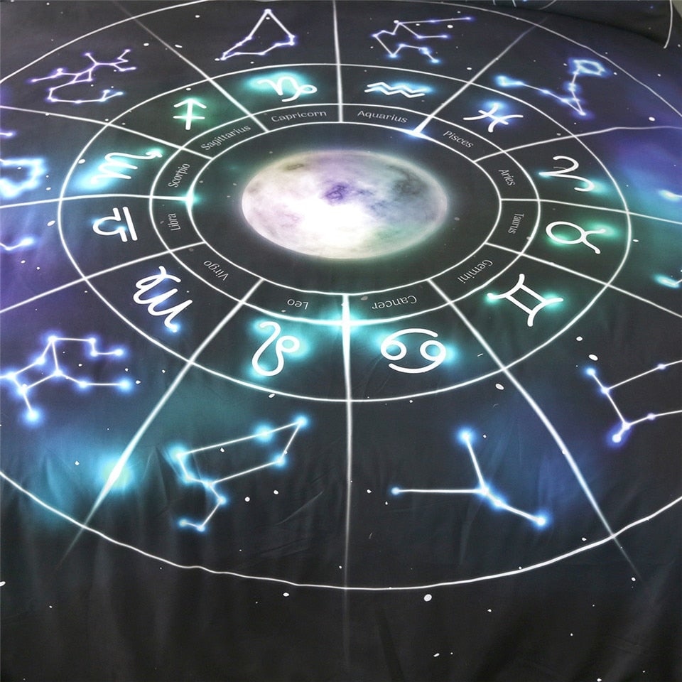 Astrology Moon And Stars Bedding Set Duvet Cover And 2 Pillowcases