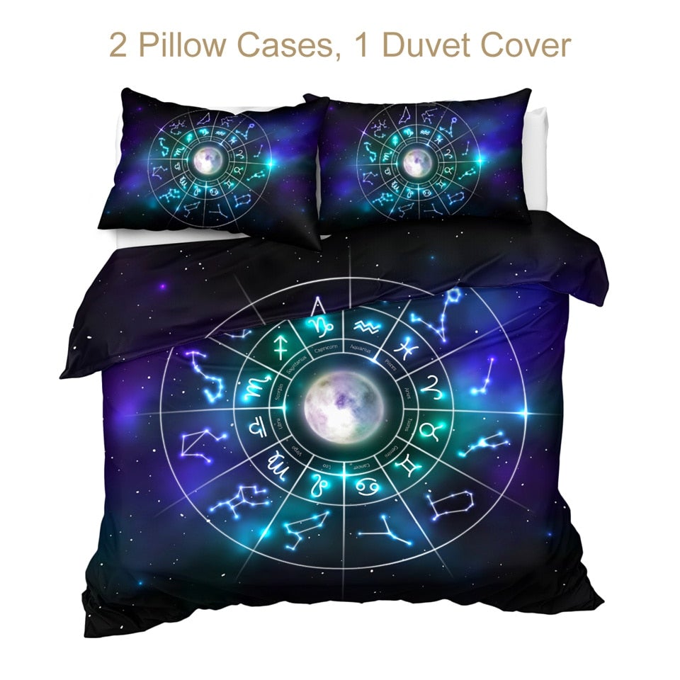 Astrology Moon And Stars Bedding Set Duvet Cover And 2 Pillowcases