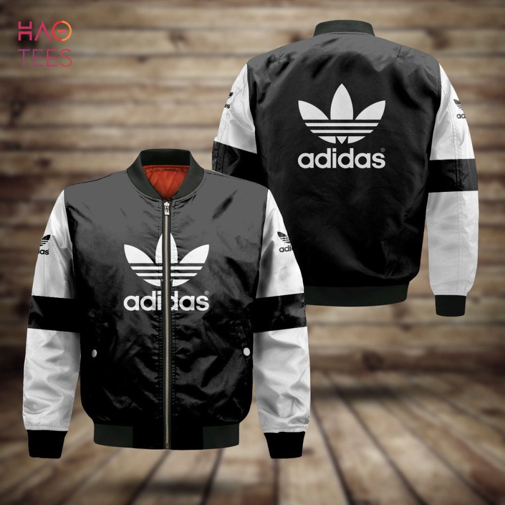 Stylish Adidas Black &amp; White Bomber Jacket - Iconic Trefoil Logo, Trendy Streetwear