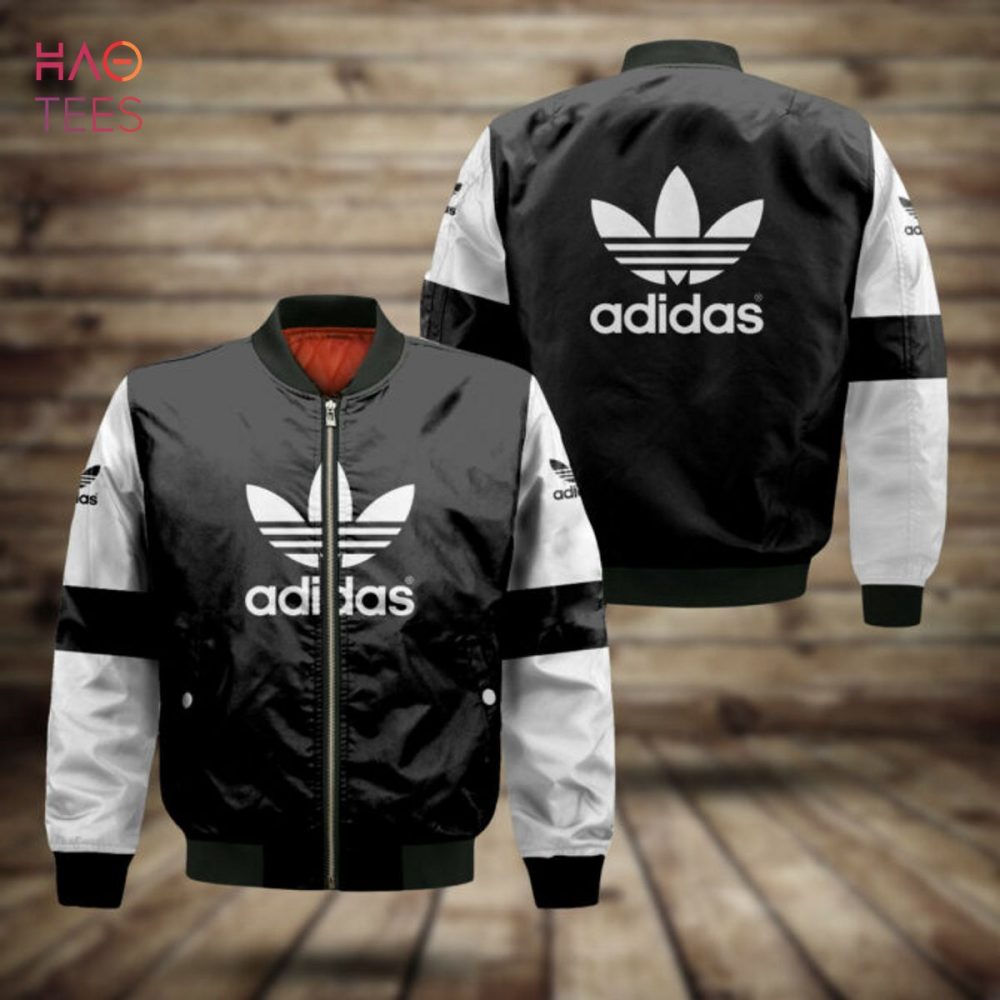 Stylish Adidas Black &amp; White Bomber Jacket - Iconic Trefoil Logo, Trendy Streetwear