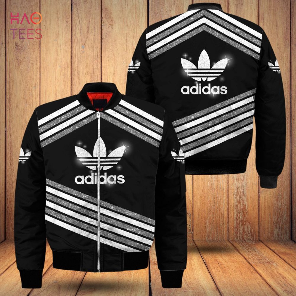 Stylish Adidas Bomber Jacket - Black &amp; White Stripes, Unisex, Trendy Design, Perfect For Casual Wear