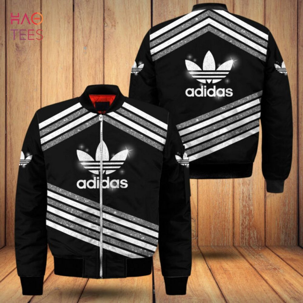 Stylish Adidas Bomber Jacket - Black &amp; White Stripes, Unisex, Trendy Design, Perfect For Casual Wear